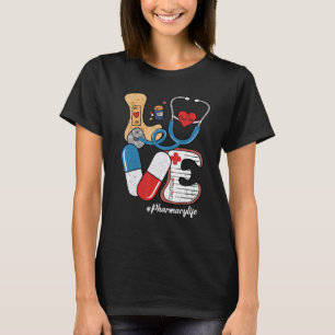 Retro Groovy KÄRLEK Stethoscope Pill Pharmacy Life T Shirt
