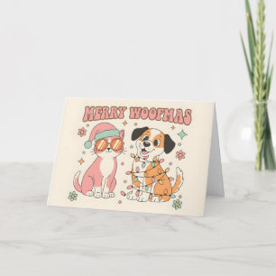 Retro Groovy Katt & Hund God Jul Helgkort