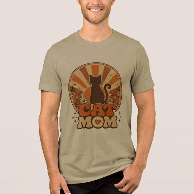 Retro Groovy Kattmamma Sunburst T-Shirt (Framsida)