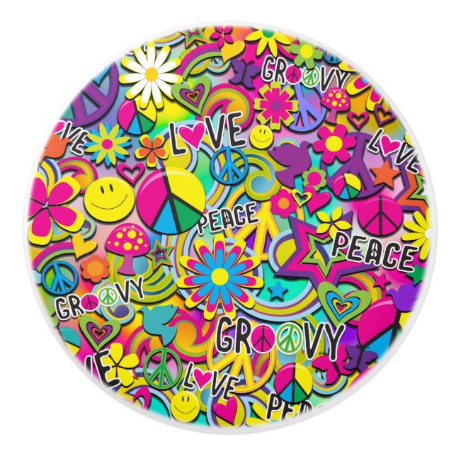 Retro Groovy KUL 60-tal Sixties Kärlek Färgglad Fu Knopp (Framsidan)