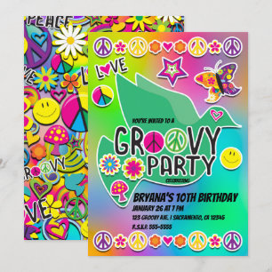 Retro Groovy KUL 60-Talets Sixties Födelsedagsfest Inbjudningar