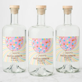 Retro Groovy Last Disco Bachelorette Party Spritflaskor Etikett