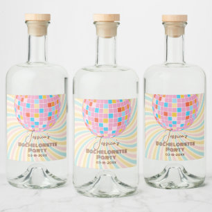 Retro Groovy Last Disco Bachelorette Party Spritflaskor Etikett