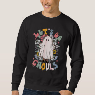 Retro Groovy Låt Oss Gå Spöken Söt Halloween Spöke Lång Ärmad Tröja