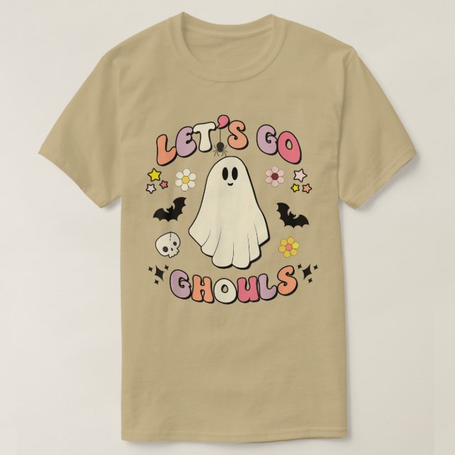 Retro Groovy Låt oss Go Ghouls Boo Ghost Cute Hall T Shirt (Design framsida)