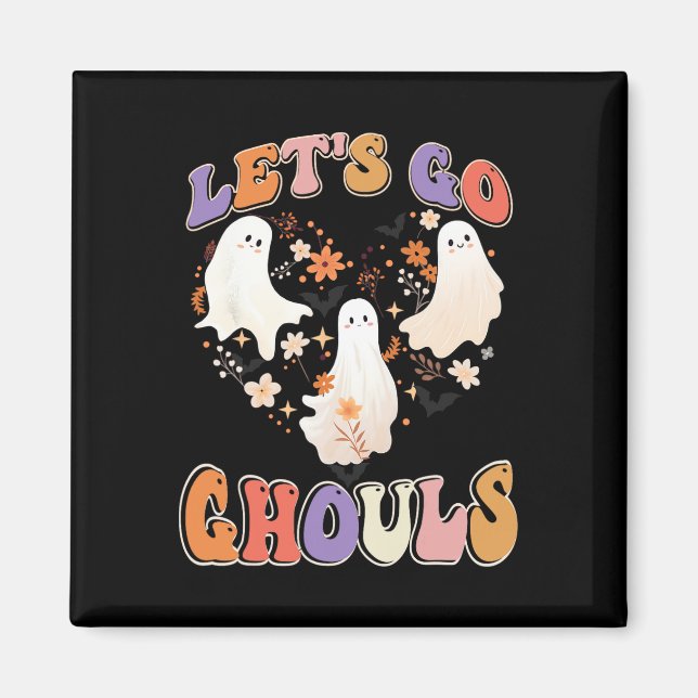 Retro Groovy Låt oss Go Ghouls Funny Halloween Cou Magnet (Framsidan)