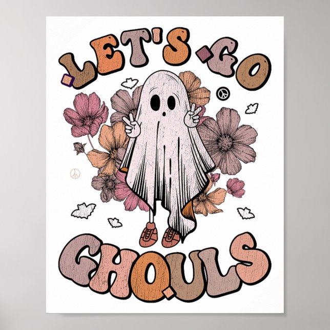 Retro Groovy Låt oss Go Ghouls Ghost 70 s Hippie H Poster (Framsidan)