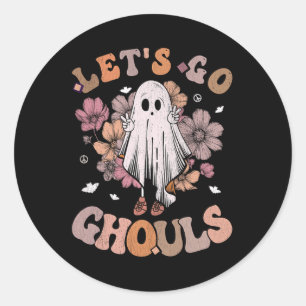Retro Groovy Låt oss Go Ghouls Ghost 70 s Hippie H Runt Klistermärke