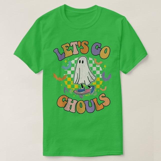 Retro Groovy Låt oss Go Ghouls Ghost 70 s Hippie H T Shirt (Design framsida)