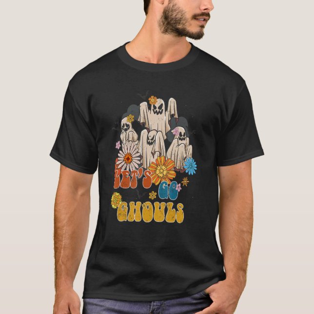 Retro Groovy Låt oss Go Ghouls Ghost Outfit Hallow T Shirt (Framsida)