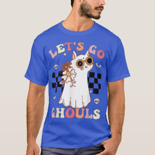 Retro Groovy Låt oss Go Ghouls Halloween Ghost Cat T Shirt