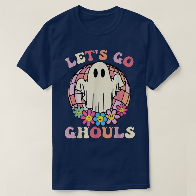 Retro Groovy Låt oss Go Ghouls Halloween Ghost Cos T Shirt (Design framsida)