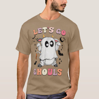Retro Groovy Låt oss Go Ghouls Halloween Ghost Cow T Shirt
