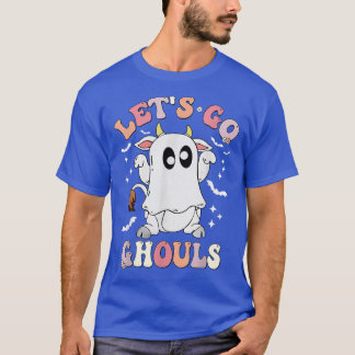 Retro Groovy Låt oss Go Ghouls Halloween Ghost Cow T Shirt
