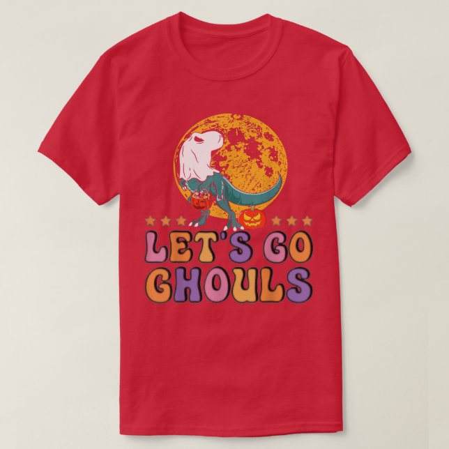 Retro Groovy Låt oss Go Ghouls Halloween Ghost Din T Shirt (Design framsida)