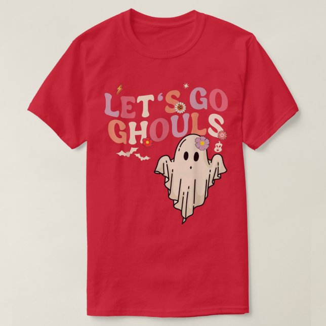 Retro Groovy Låt oss Go Ghouls Halloween Ghost Fun T Shirt (Design framsida)