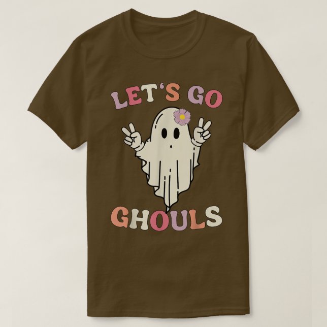 Retro Groovy Låt oss Go Ghouls Halloween Ghost Fun T Shirt (Design framsida)