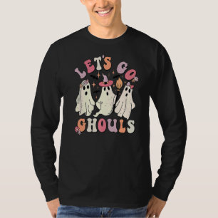 Retro Groovy Låt oss Go Ghouls Halloween Ghost Out T Shirt