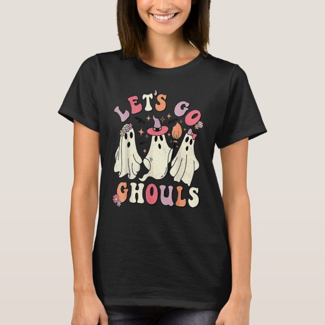 Retro Groovy Låt oss Go Ghouls Halloween Ghost Out T Shirt (Framsida)