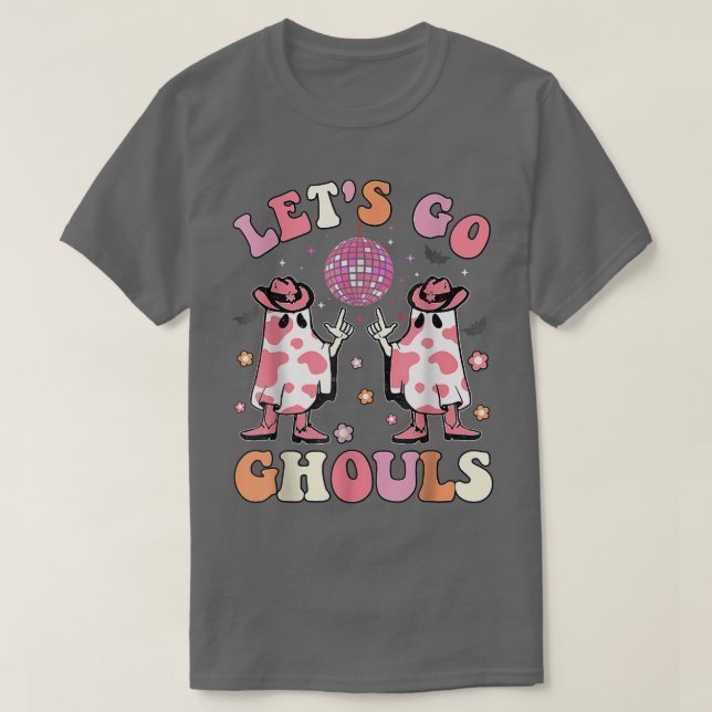 Retro Groovy Låt oss Go Ghouls Westerna Halloween  T Shirt (Design framsida)
