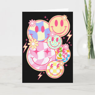 Retro Groovy Leende Ansikte Blomma Glad Ansikte Ru Kort