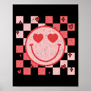 Retro Groovy Leende Ansikte Rutig Alla Hjärtans Da Poster