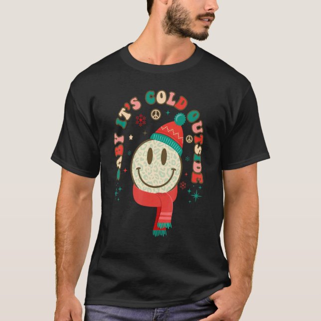 Retro Groovy Leopard Smile Face  Saying Christmas T Shirt (Framsida)