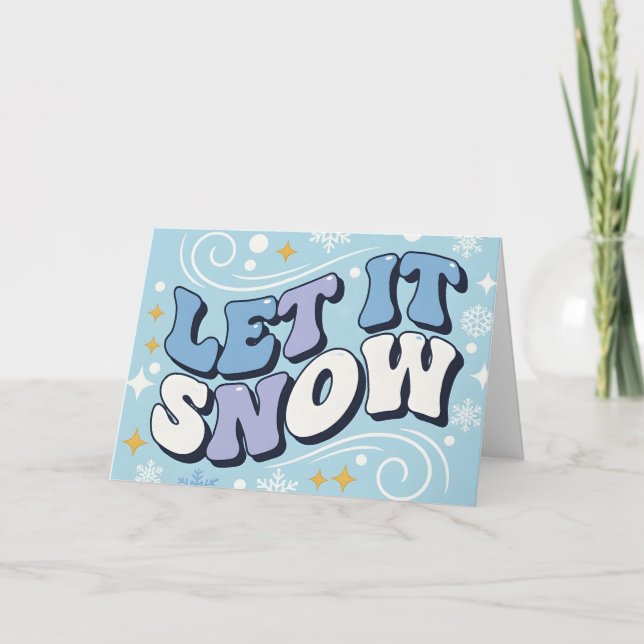Retro Groovy Let It Snow Merry Christmas Helgkort (Framsida)