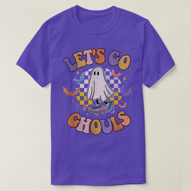 Retro Groovy Lets Go Ghouls Ghost 70s Hippie Hallo T Shirt (Design framsida)