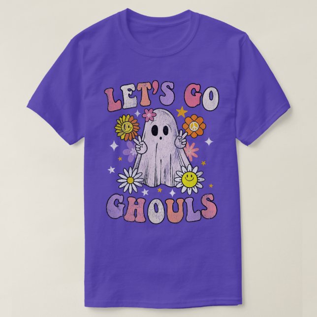 Retro Groovy Lets Go Ghouls Ghost 70s Hippie Hallo T Shirt (Design framsida)