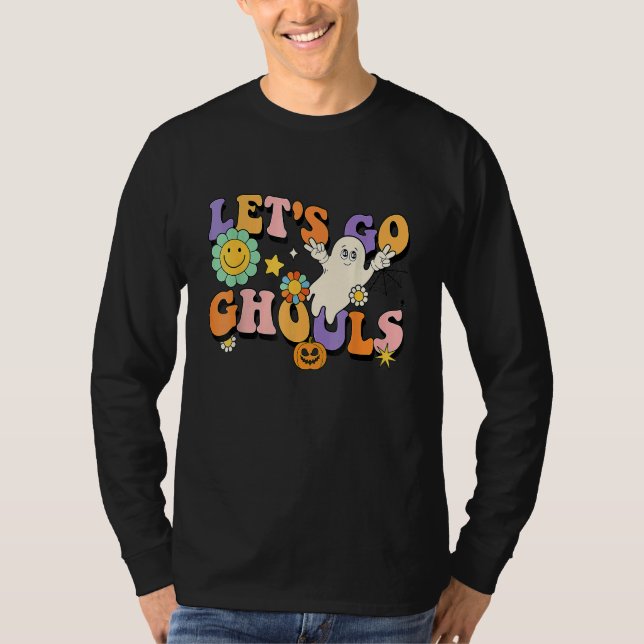 Retro Groovy Let's Go Ghouls Halloween Ghost Boo T Shirt (Framsida)