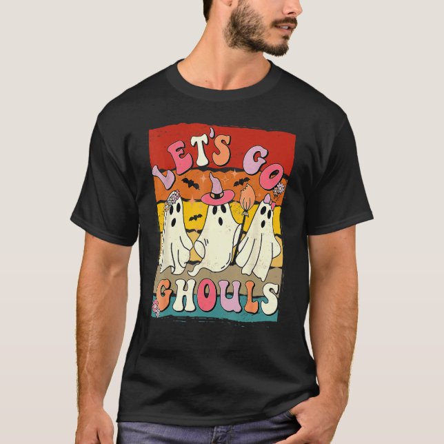 Retro Groovy Let's Go Ghouls Halloween Ghost Outfi T Shirt (Framsida)