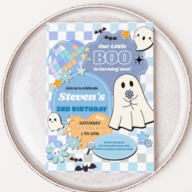 Retro Groovy Little Boo Födelsedagsfest Inbjudningar (Retro Groovy Little Boo Birthday Party Invitation)