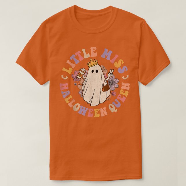 Retro Groovy Little Miss Halloween Queen Hippie Fl T Shirt (Design framsida)