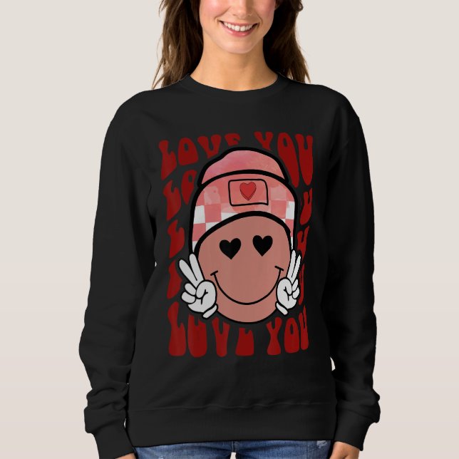 Retro Groovy Love You Smile Face Cute Valentine T Shirt (Framsida)
