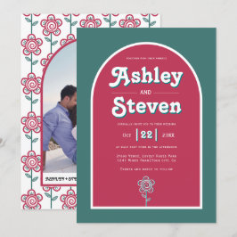 Retro Groovy magenta och teal 70-talet inspirerade Inbjudningar