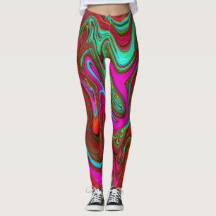 Retro Groovy Magenta, Red and Blue Abstrakt Art Leggings