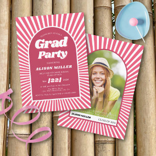 Retro Groovy magenta rosa sunray 70 s Studenten Inbjudningar