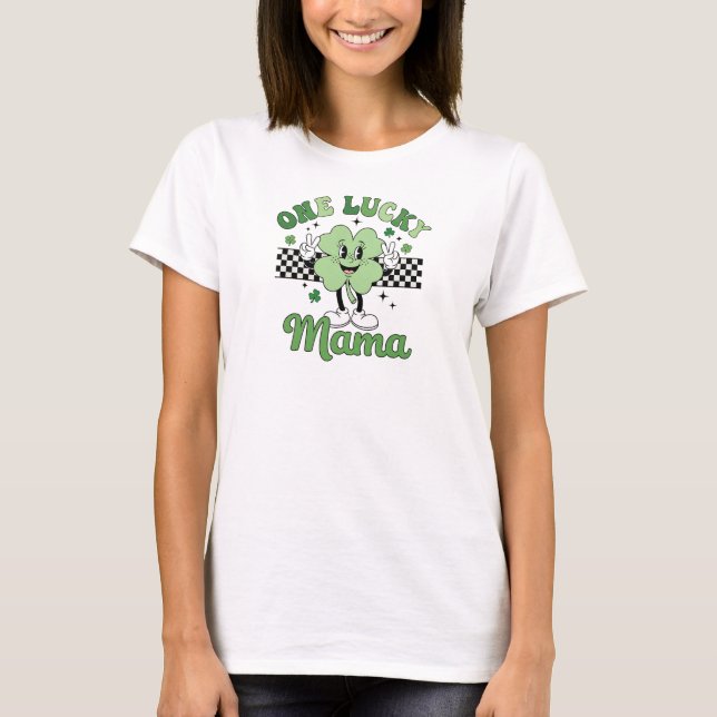 Retro Groovy Mama Clover Mascot Design T Shirt (Framsida)