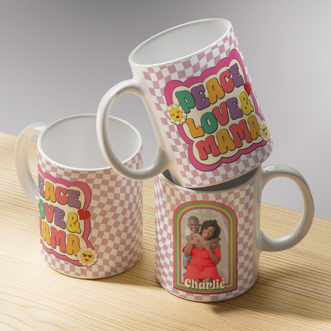 Retro Groovy Mama Typografi Foto Mors Dag Kaffemugg (Skapare uppladdad)