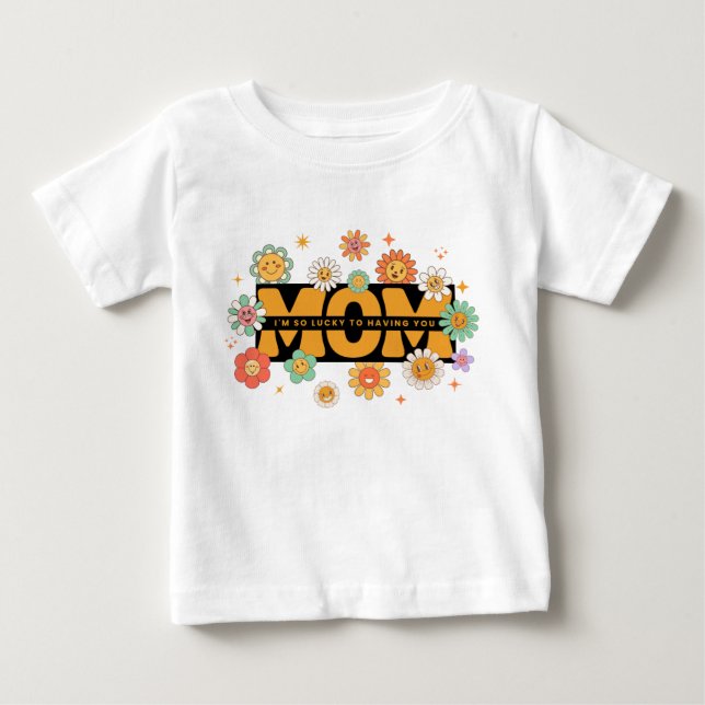 Retro Groovy Mamma Blommor - Småbarn & Baby Design T Shirt (Framsida)