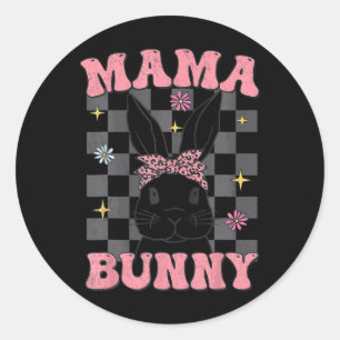 Retro Groovy Mamma Bunny Matching Family Påsk Mamm Runt Klistermärke