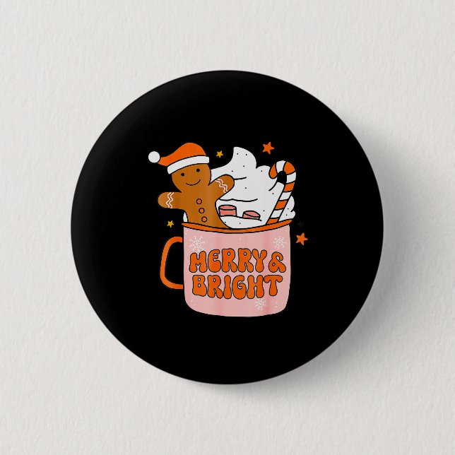 Retro Groovy Merry And Bright Gingerbread Christma Knapp (Framsida)