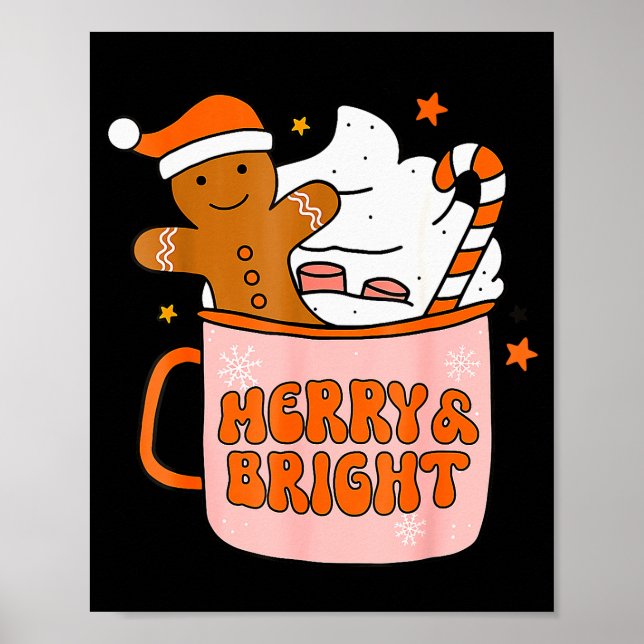 Retro Groovy Merry And Bright Gingerbread Christma Poster (Framsidan)