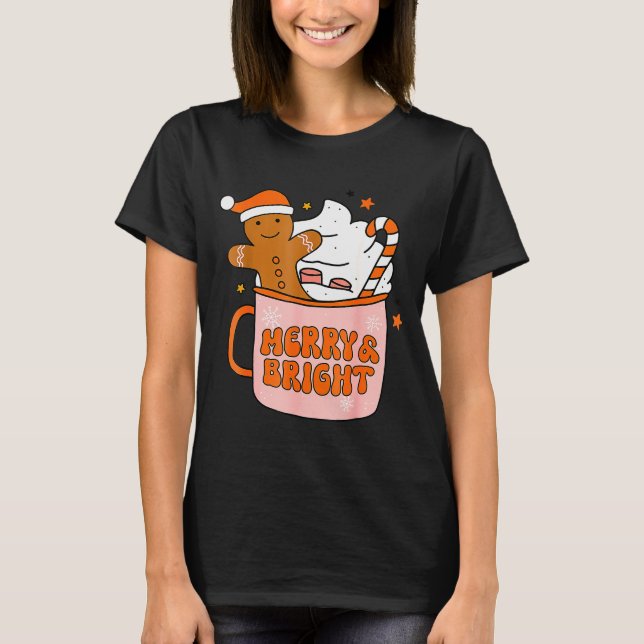 Retro Groovy Merry And Bright Gingerbread Christma T Shirt (Framsida)