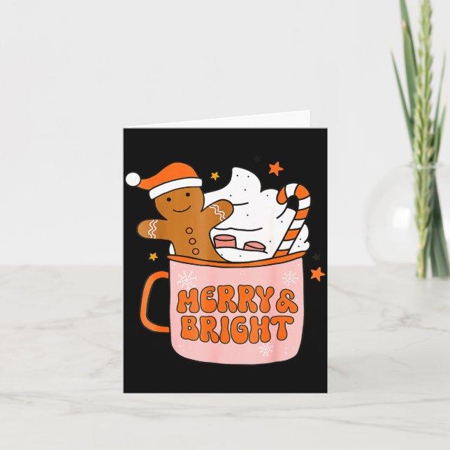 Retro Groovy Merry Och Bright Gingerbread Jul Kort (Framsida)