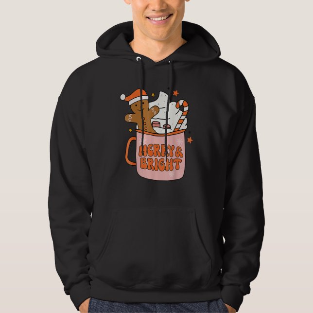 Retro Groovy Merry och Bright Gingerbröd Christma Hoodie (Framsida)