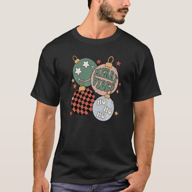 Retro Groovy Merry Vibes Julafton Santa Clau T Shirt (Framsida)
