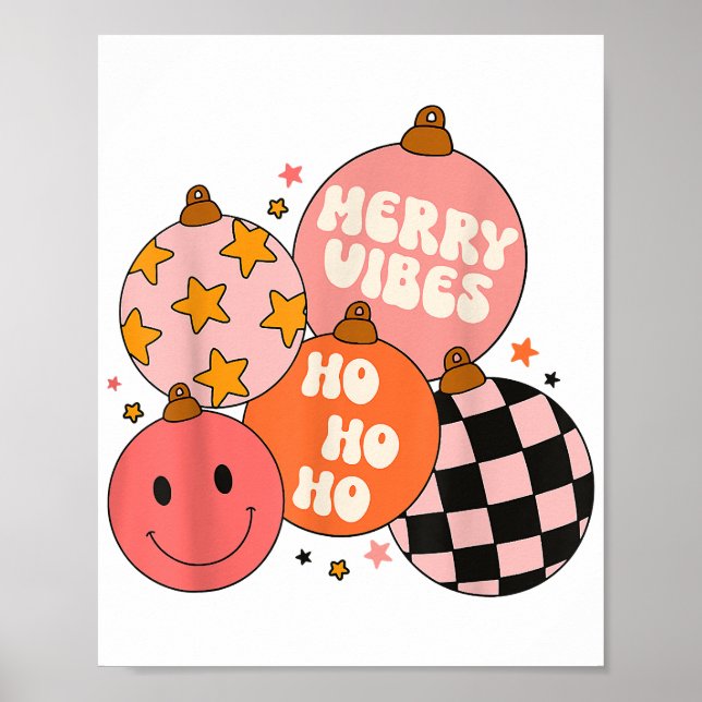 Retro Groovy Merry Vibes julklapp Santa Clau Poster (Framsidan)