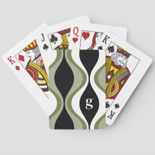 retro groovy mönster - monogram - olivsvart casinokort
